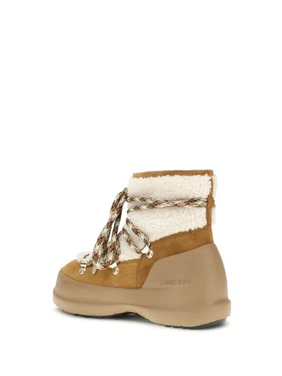 Moon Boot Luna Low Shearling And Suede Snow Boots In Brown