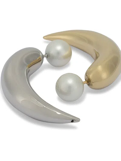 Pucci Curved Dual-tone Horn Earrings Featuring Pearl In Gold