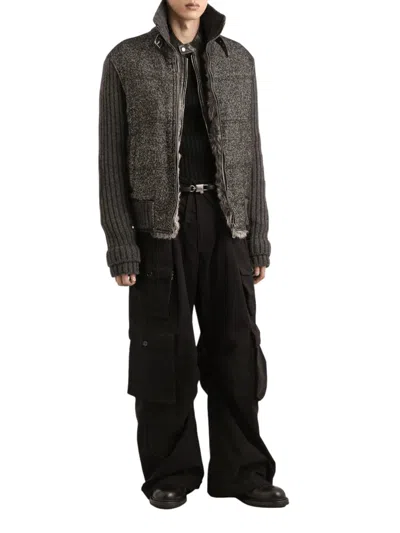 Dolce & Gabbana Herringbone-pattern Ribbed-knit Bomber Jacket In Gray