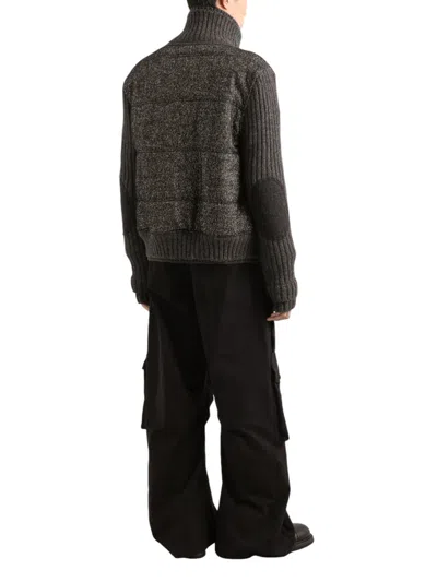 Dolce & Gabbana Herringbone-pattern Ribbed-knit Bomber Jacket In Gray