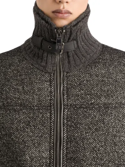 Dolce & Gabbana Herringbone-pattern Ribbed-knit Bomber Jacket In Gray