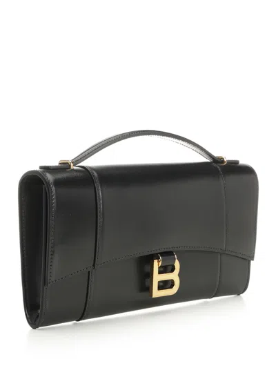 Balenciaga Hourglass Leather Top Handle Clutch In Black