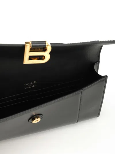 Balenciaga Hourglass Leather Top Handle Clutch In Black