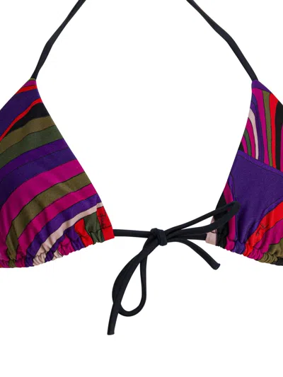 Pucci Iride Print Triangle Bikini Top Swimwear Purple In Animal Print