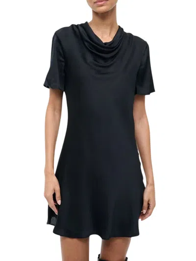 Staud Silk Mini Dress Cowl Neckline In Black