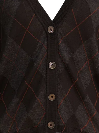 Our Legacy V-neck Argyle Pattern Cardigan With Button-down Front In Black