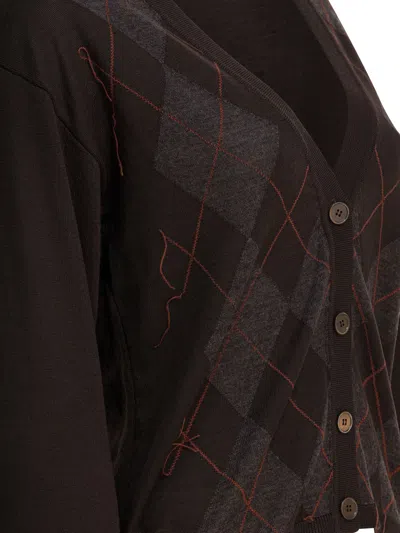 Our Legacy V-neck Argyle Pattern Cardigan With Button-down Front In Black