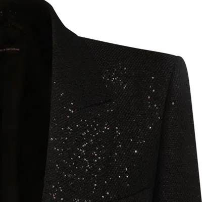 Tom Ford Single-breasted Wool Blend Crepe Jacket With Sequins In Black