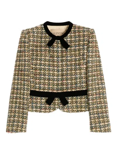 Valentino Womens Multicolor. Tweed Cropped Woven Jacket In Neutral