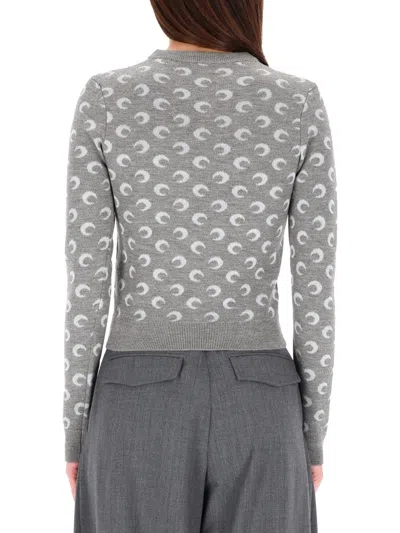 Marine Serre Crescent Moon Pattern Knit Cardigan In Gray