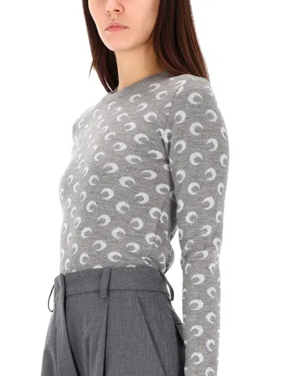 Marine Serre Crescent Moon Pattern Knit Cardigan In Gray