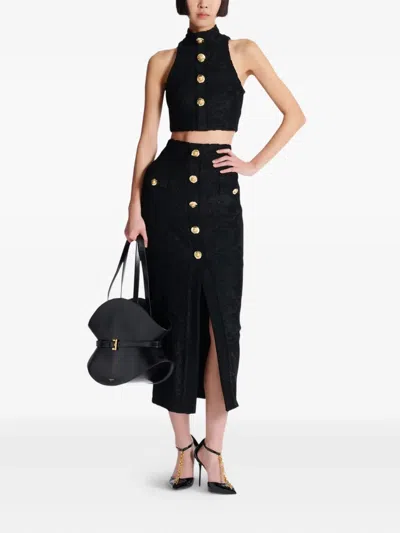 Balmain Jacquard-pattern Skirt In Black