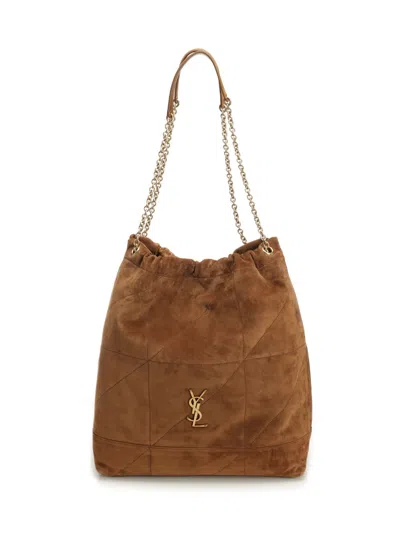 Saint Laurent Large Jamie Pochon Suede Shoulder Bag In Brown