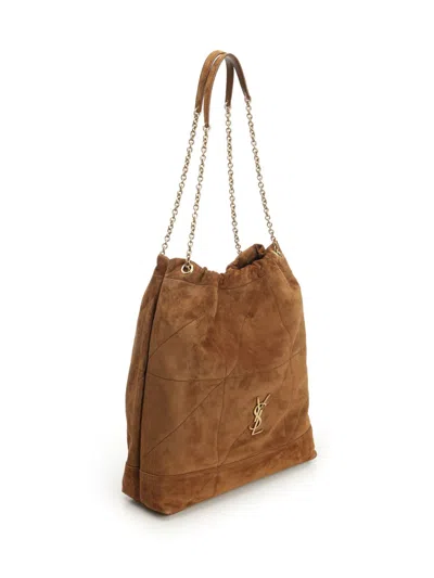 Saint Laurent Large Jamie Pochon Suede Shoulder Bag In Brown