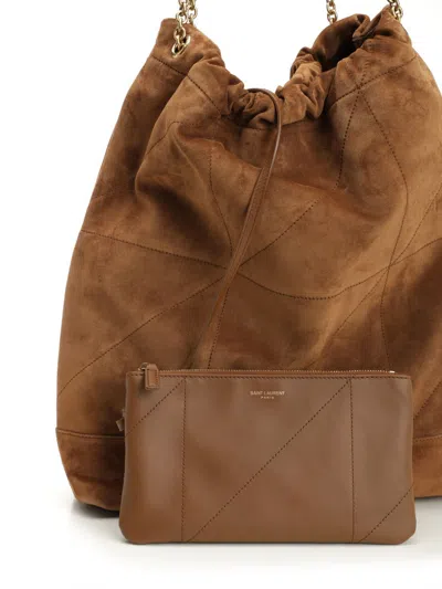 Saint Laurent Large Jamie Pochon Suede Shoulder Bag In Brown