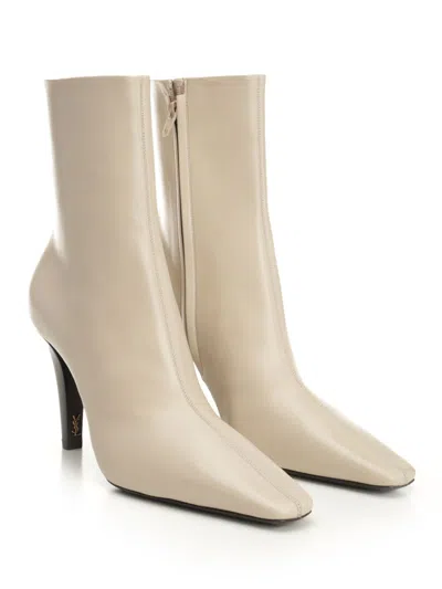 Saint Laurent Jill Booties In Smooth Leather In Neutral