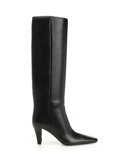 Saint Laurent Knee Length Stiletto Heel Pointed Toe Boots In Black