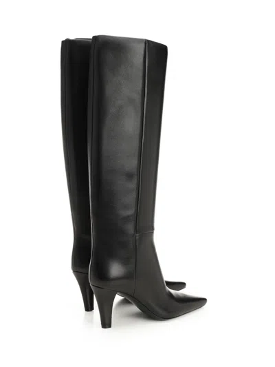 Saint Laurent Knee Length Stiletto Heel Pointed Toe Boots In Black