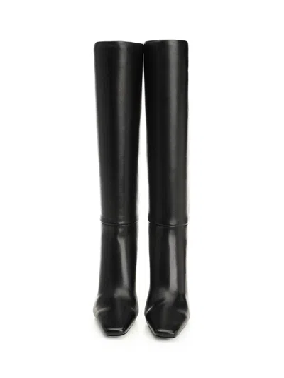 Saint Laurent Knee Length Stiletto Heel Pointed Toe Boots In Black