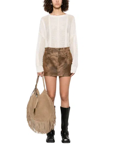 Isabel Marant Étoile Textured Five-pocket Skirt Belt Loops In Brown