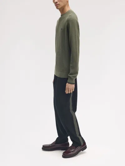 Fred Perry Embroidered Laurel Wreath Crew Neck Sweater In Green