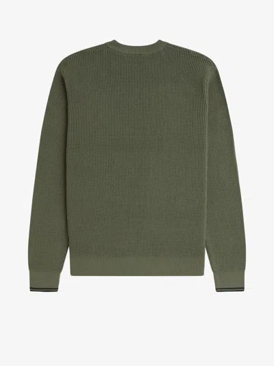 Fred Perry Embroidered Laurel Wreath Crew Neck Sweater In Green