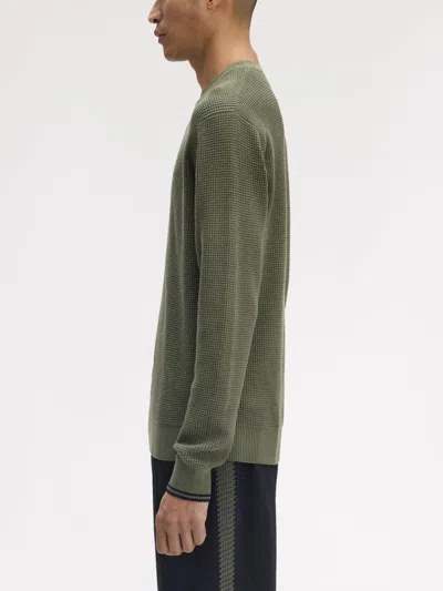 Fred Perry Embroidered Laurel Wreath Crew Neck Sweater In Green