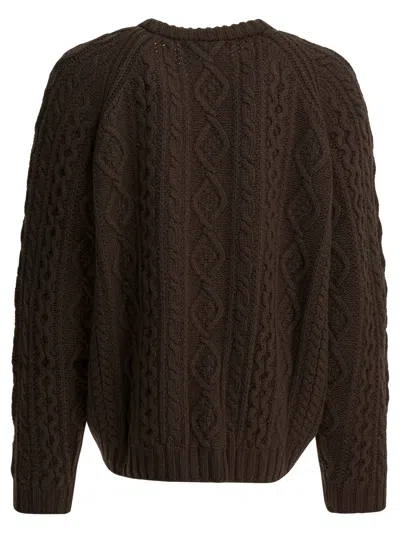Sandbeige Cable-knit Crew-neck Knitwear In Brown