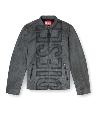 Diesel L-evert-a Leather Biker Jacket In Gray