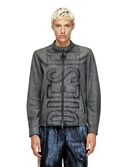 Diesel L-evert-a Leather Biker Jacket In Gray
