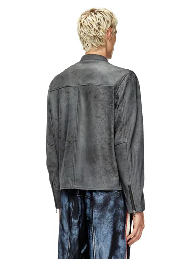 Diesel L-evert-a Leather Biker Jacket In Gray