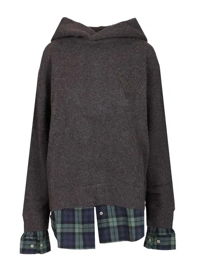 Acne Studios Layered Knitted Hoodie Sweatshirts Grey In Black