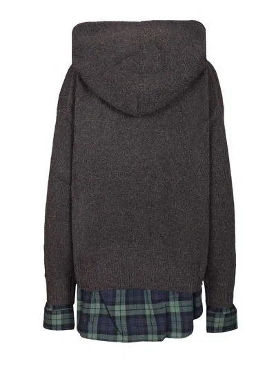 Acne Studios Layered Knitted Hoodie Sweatshirts Grey In Black