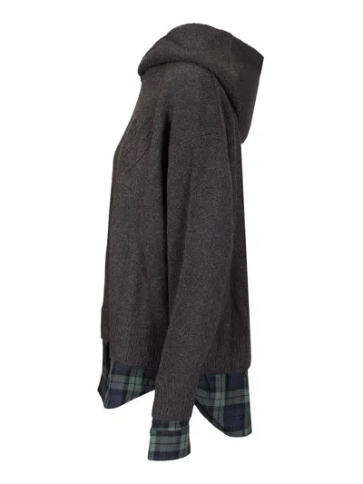 Acne Studios Layered Knitted Hoodie Sweatshirts Grey In Black