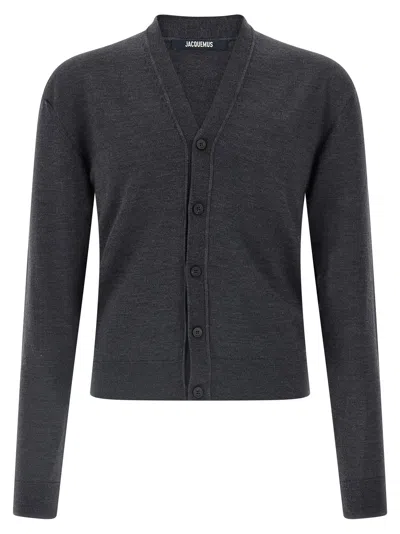 Jacquemus Embroidered Long Sleeve Cardigan In Black