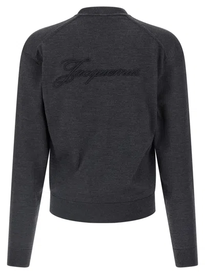 Jacquemus Embroidered Long Sleeve Cardigan In Black