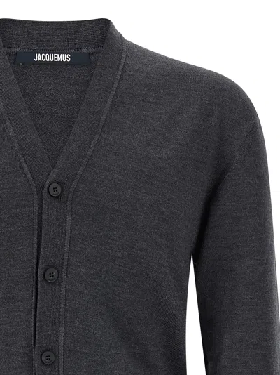 Jacquemus Embroidered Long Sleeve Cardigan In Black