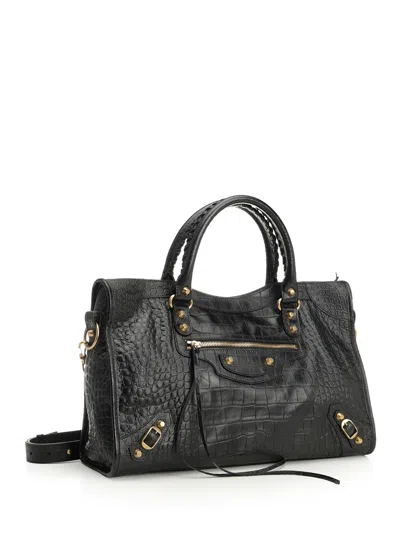 Balenciaga Medium Le City Crocodile-embossed Top-handle Tote Bag In Black