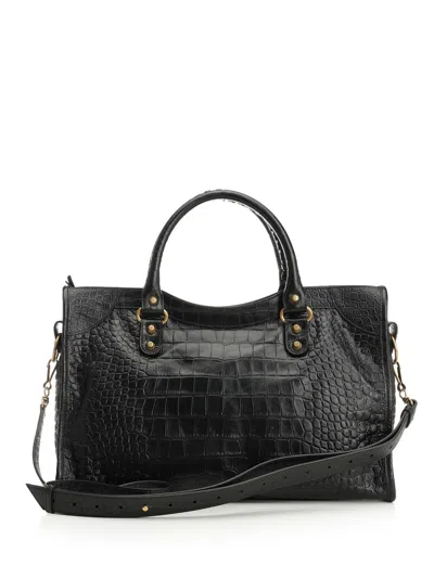 Balenciaga Medium Le City Crocodile-embossed Top-handle Tote Bag In Black