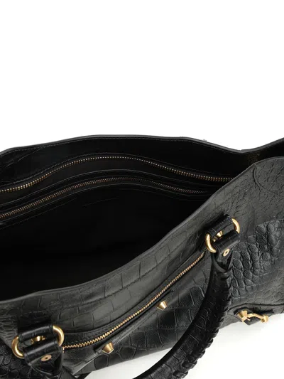 Balenciaga Medium Le City Crocodile-embossed Top-handle Tote Bag In Black