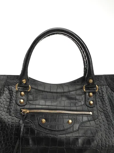 Balenciaga Medium Le City Crocodile-embossed Top-handle Tote Bag In Black