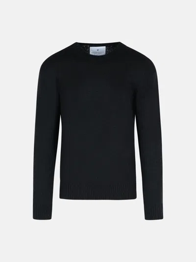 Seven Gauge Textured Black Crewneck Sweater With Relaxed Fit