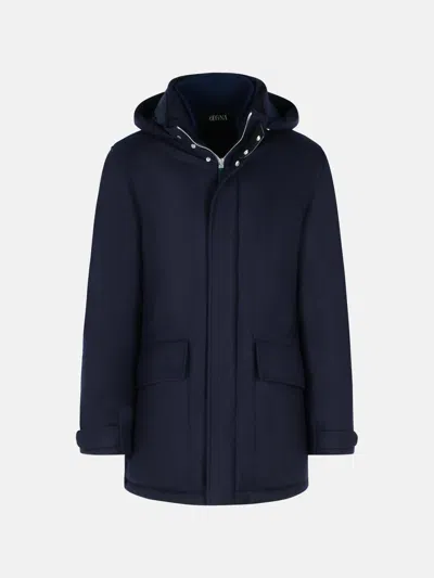 Zegna Blue Wool Parka In Blue