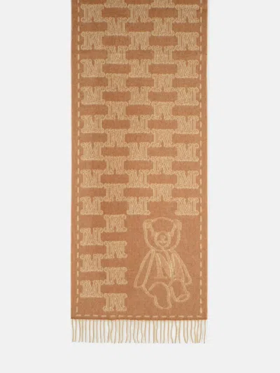 Max Mara Wsteddyc Beige Jacquard Cachemire Stole In Brown