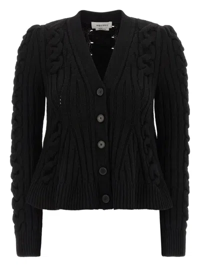 Alexander Mcqueen Wool And Cashmere Cable Cardigan Clothing In Black