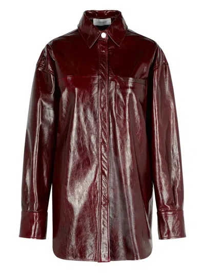 Sportmax Oversized Nappa Leather Shirt Jacket In Brown