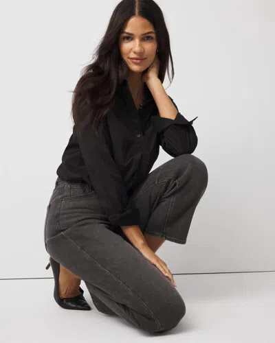 White House Black Market Drawstring Poplin Shirt In Black