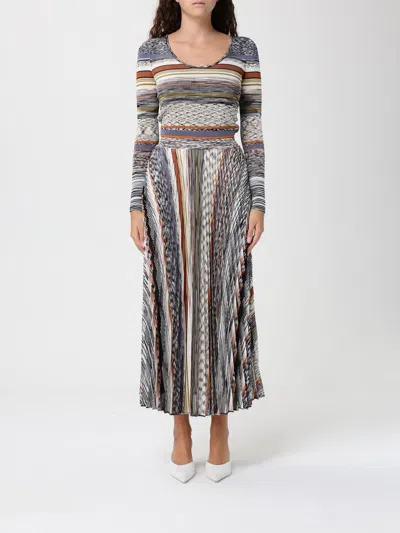 Missoni Langes Kleid Mit Plissiertem Rock Und Streifen In Multi