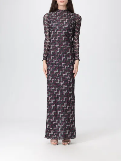 Missoni Metallic Zigzag Long-sleeve Maxi Dress In Black