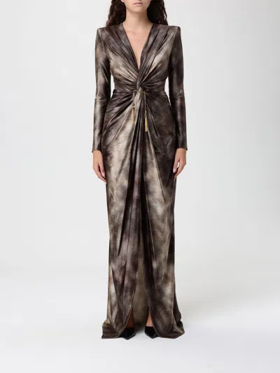 Elisabetta Franchi Emerald Python Print Deep V-neck Evening Dress In Green